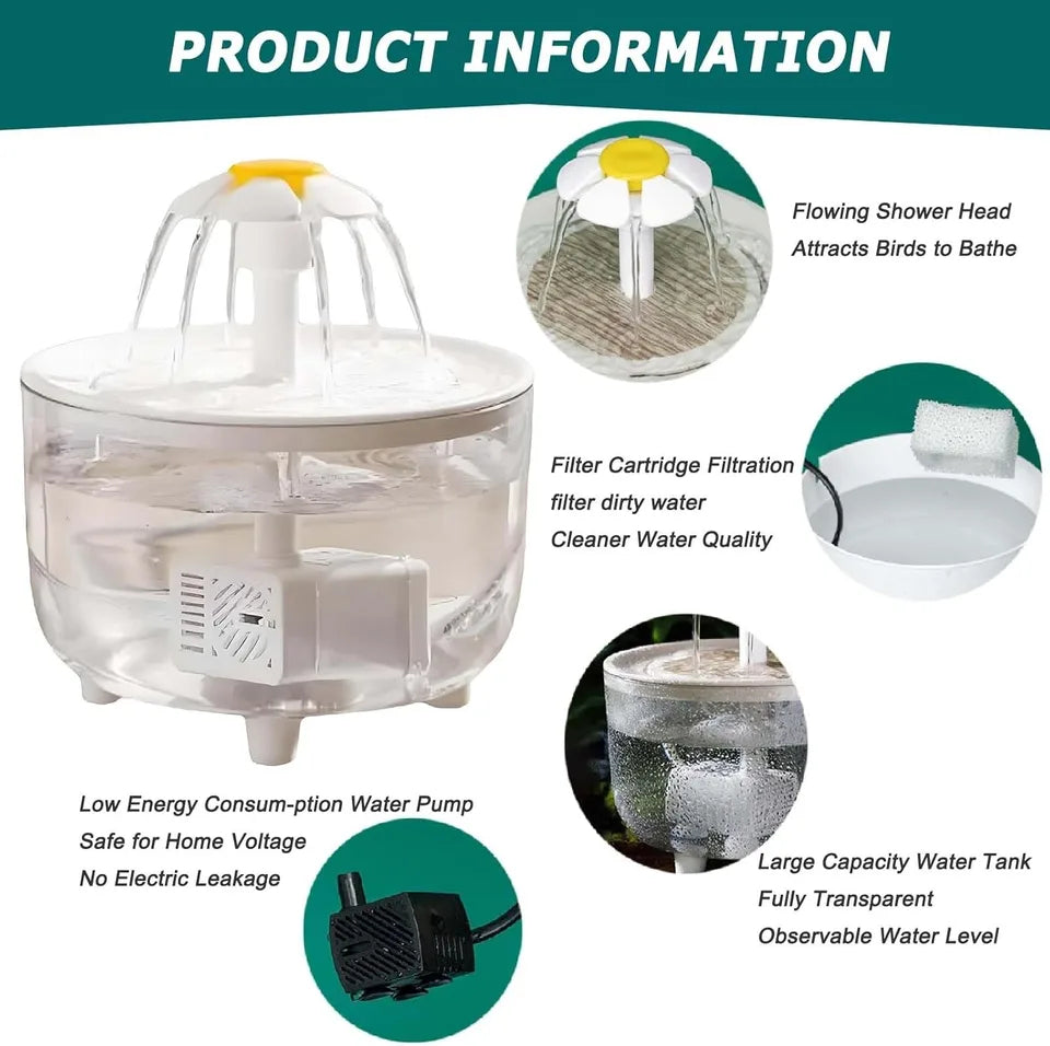Automatic Bird Shower Bath, Filter Pump Fountain for Parrots (White)