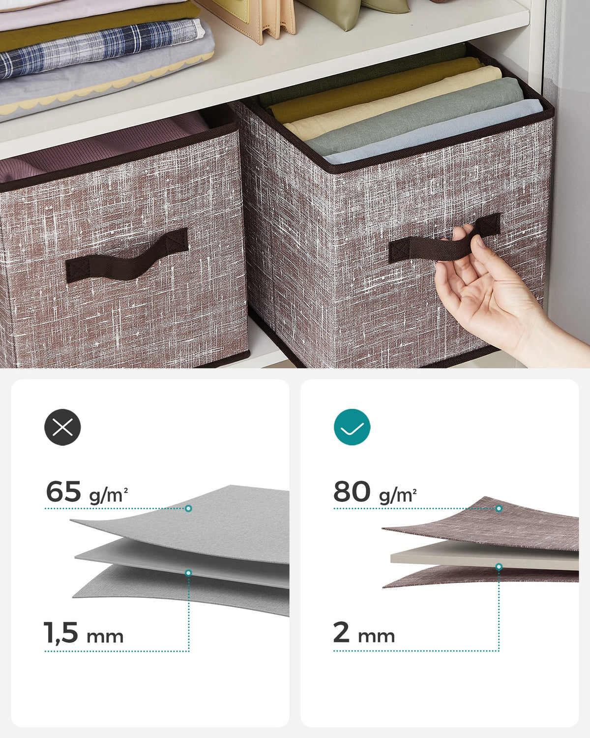Closet Organizers 6-Pack Storage Cubes Foldable 11" Non-Woven Fabric Bins (Walnut Color)