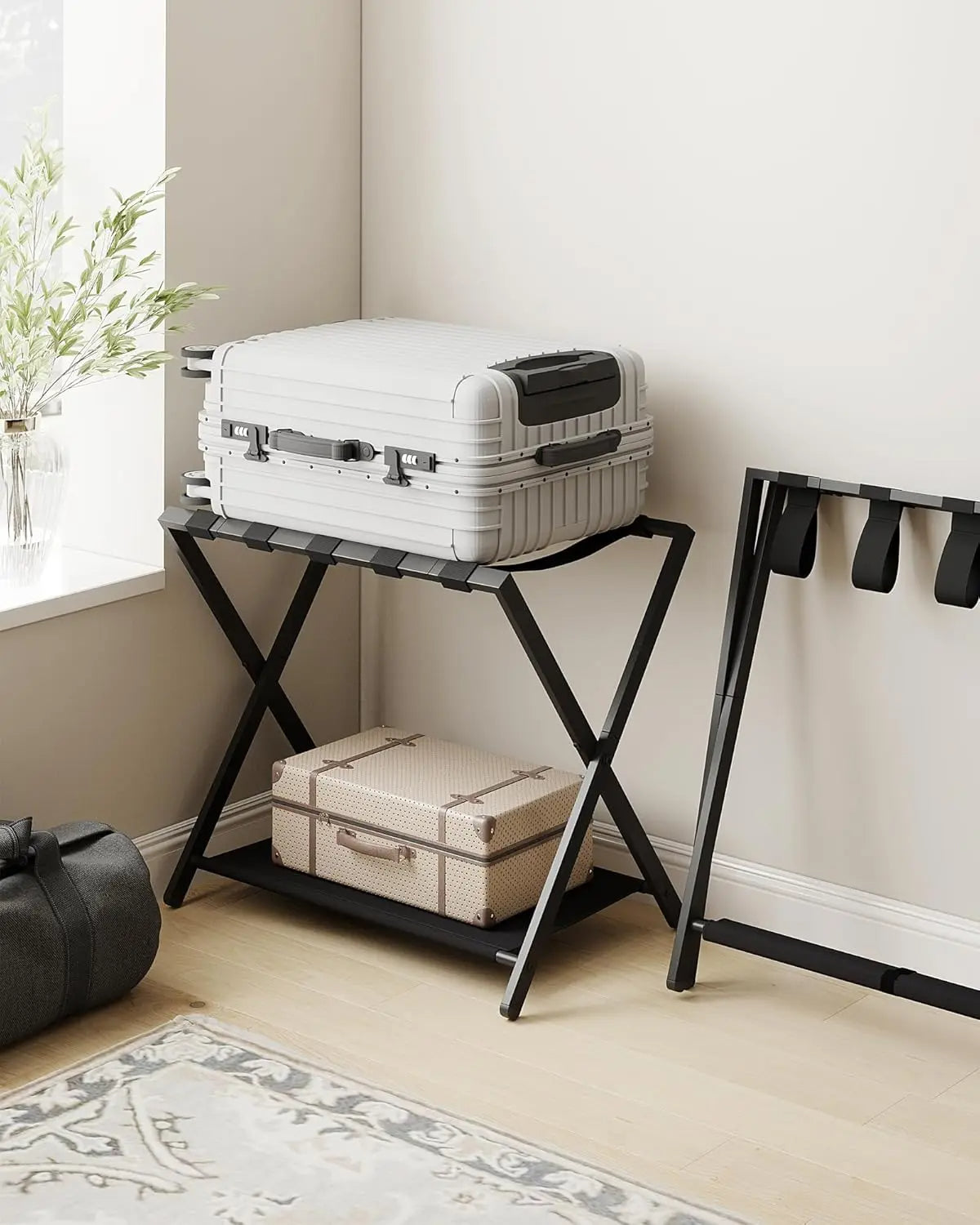 Folding Luggage Rack with Shelf for Storage