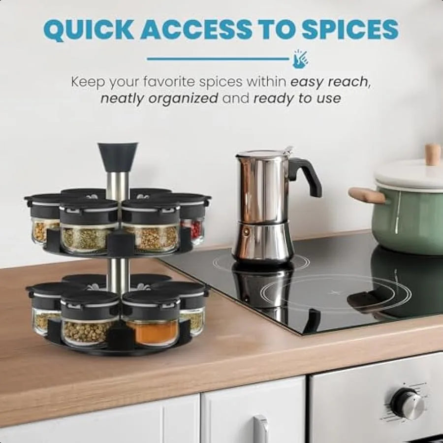 Countertop Revolving Seasoning Organizer Spinning Spice Rack for Kitchen