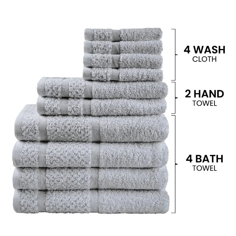 Towel Set 10-Piece Ultra-Soft Durable Absorbent Bathroom Towel (Gray)