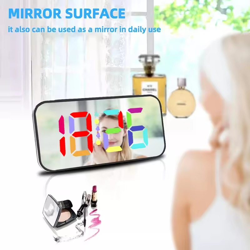 LED Mirror Digital Alarm Clock Large Display for Bedroom Home Office