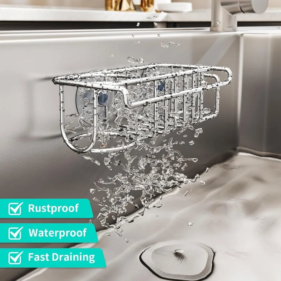 4-in-1 Sink Caddy Sponge Holder Stainless Steel Kitchen Brush Organizer
