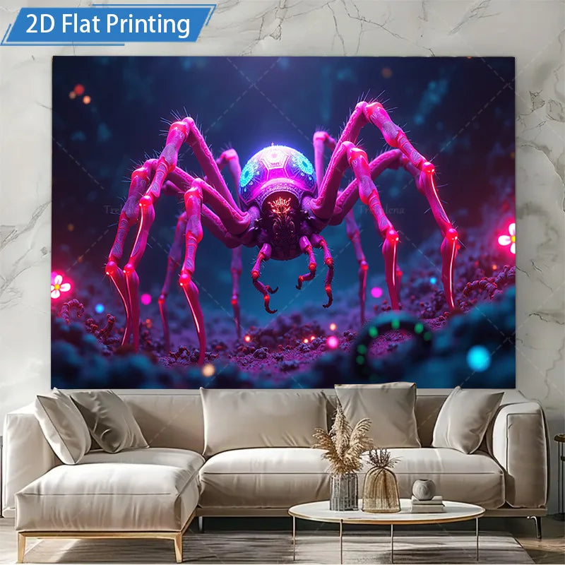Glowing Purple Spider Wall Tapestry for Halloween Decoration