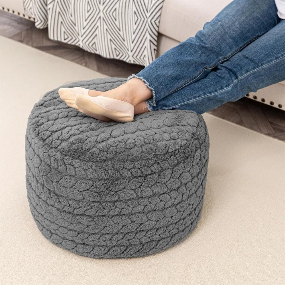 Boho Round Pouf Ottoman for Home Decor (Gray)