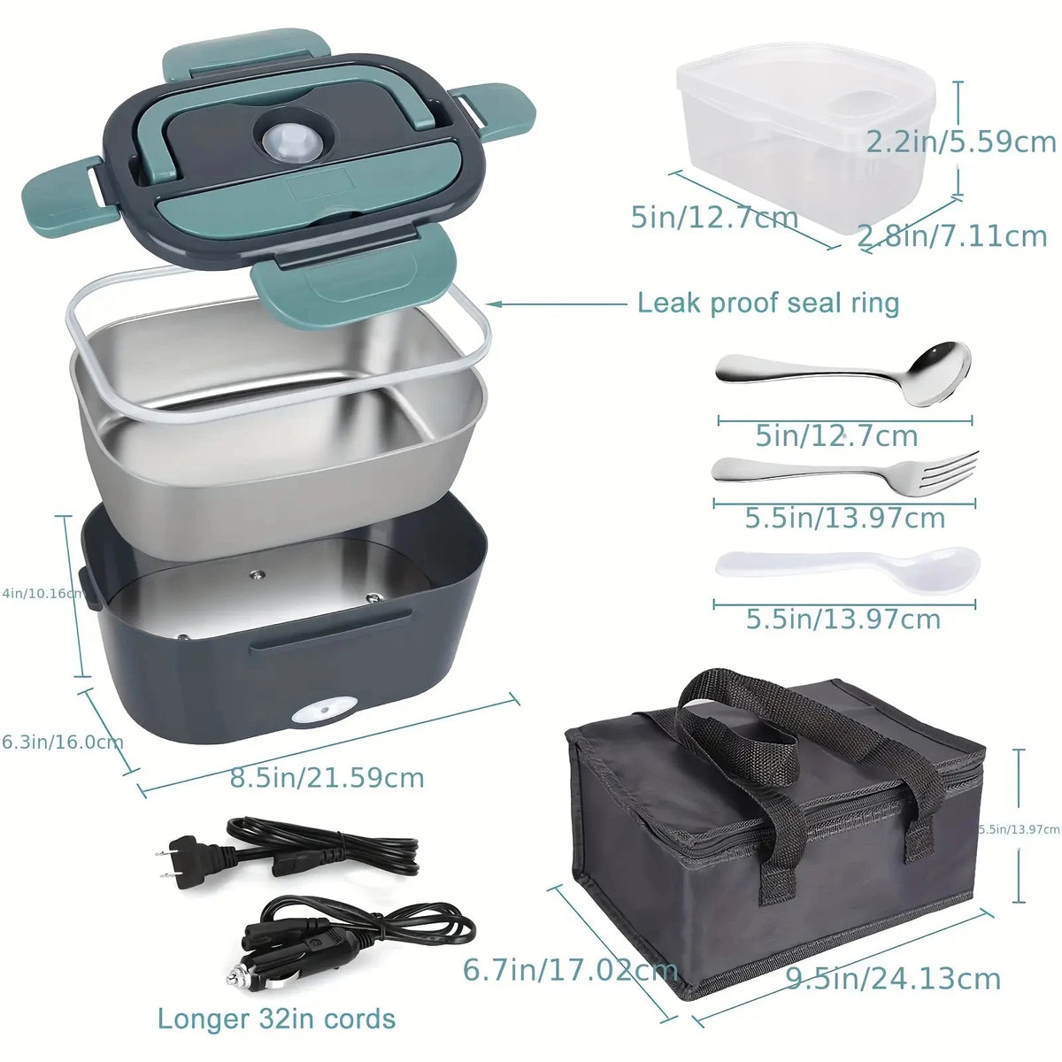 Portable Electric Lunch Box 1.5L Food Warmer (Sky Blue)