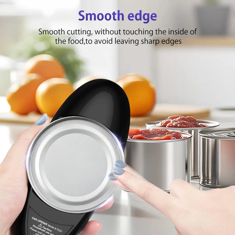 Cordless Electric Can Opener – Battery-Powered Kitchen Tool for Easy Opening, Home &amp; Camping (Black)