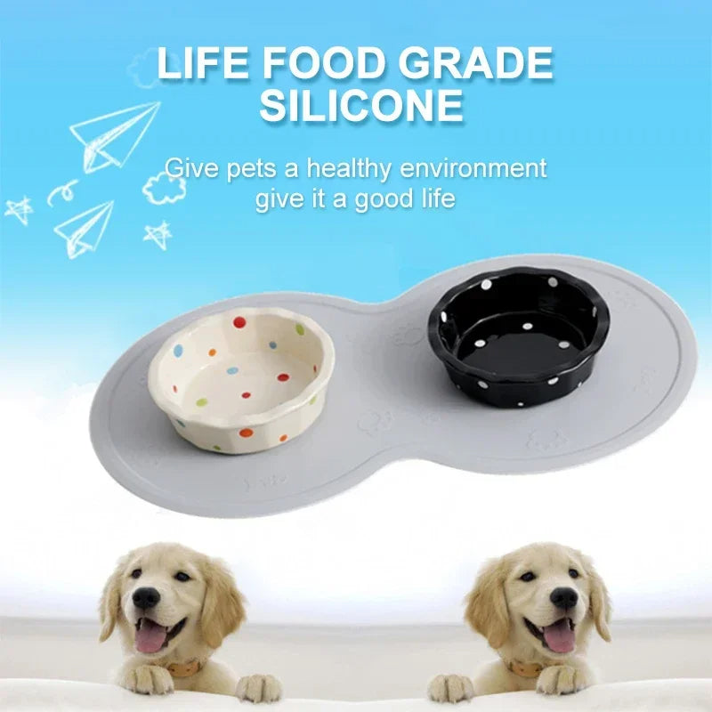 Pet Feeding Mat Silicone Cloud Design for Pet Bowl Placemat (Gray)