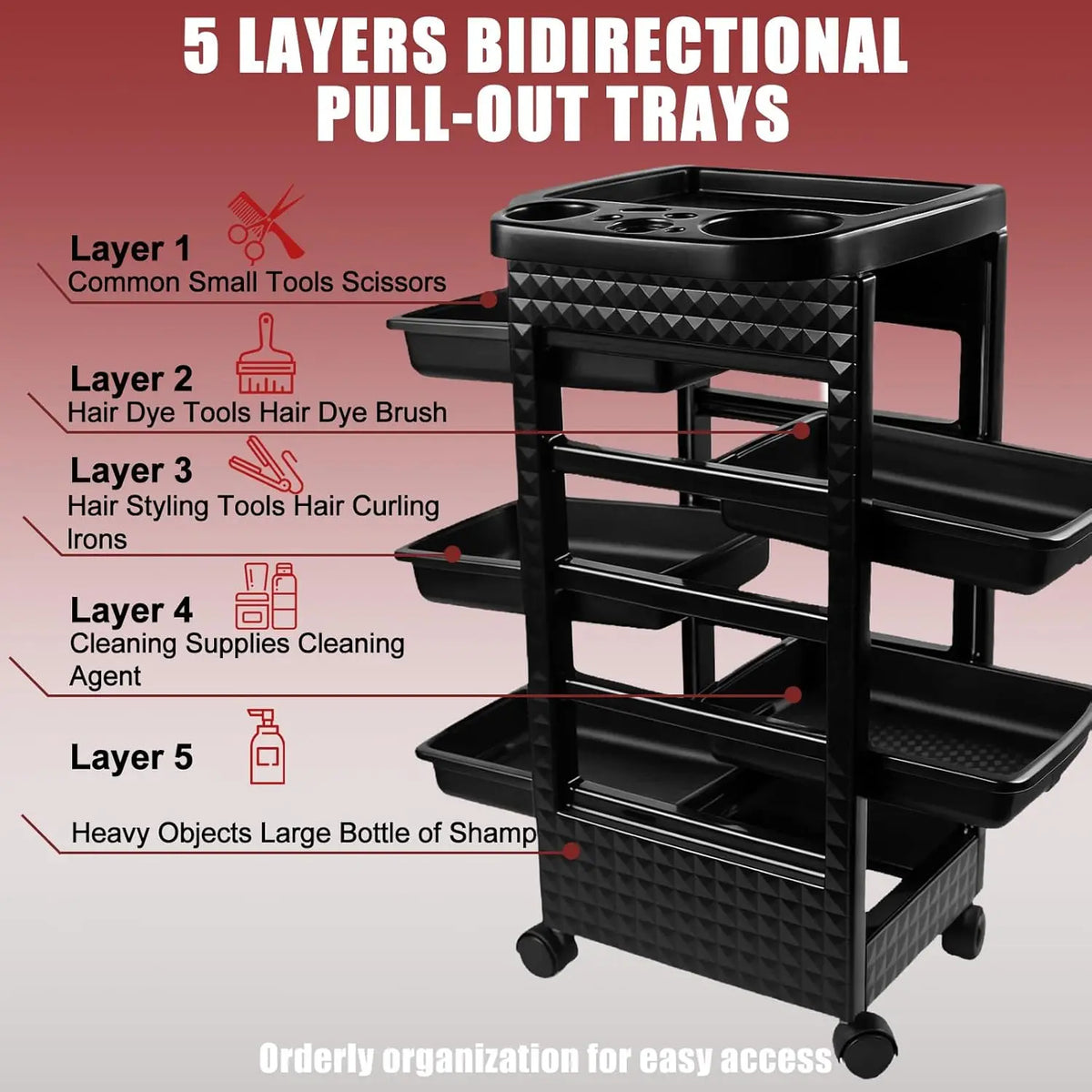 5-Tier Salon Hairdressing Rolling Cart (Black)
