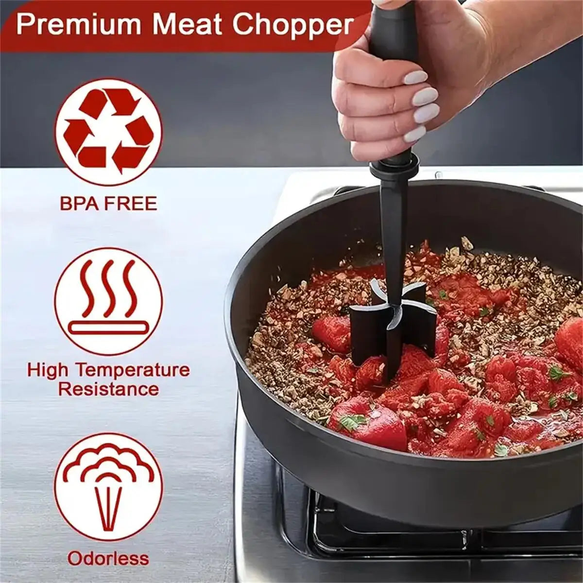 Heat-Resistant Meat Chopper and Ground Beef Smasher – Multifunctional Hamburger Meat Masher for Kitchen Cooking