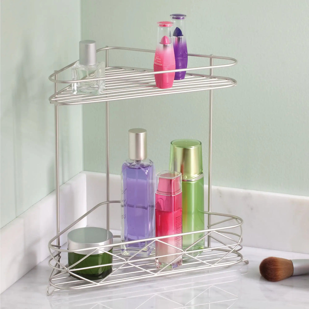 Durable Steel Corner Bath Shelf Satin Finish Shower Caddy Organizer, Set of 2