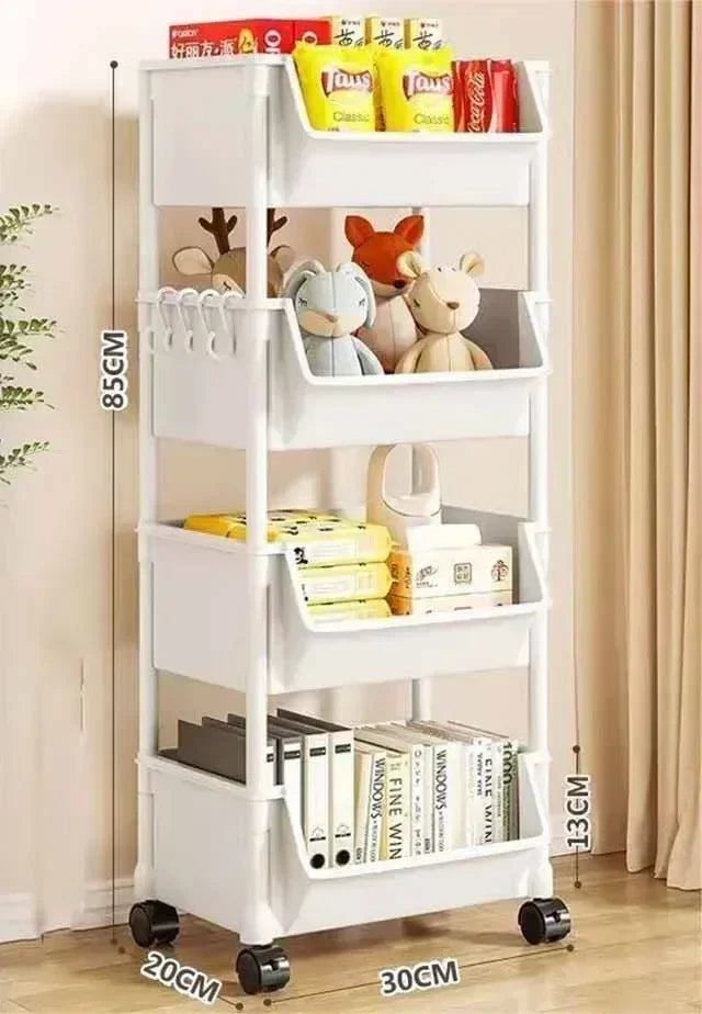 Trolley Bookshelf Kitchen Storage Rack 4 Tier Kitchen Corner Narrow Slit Storage