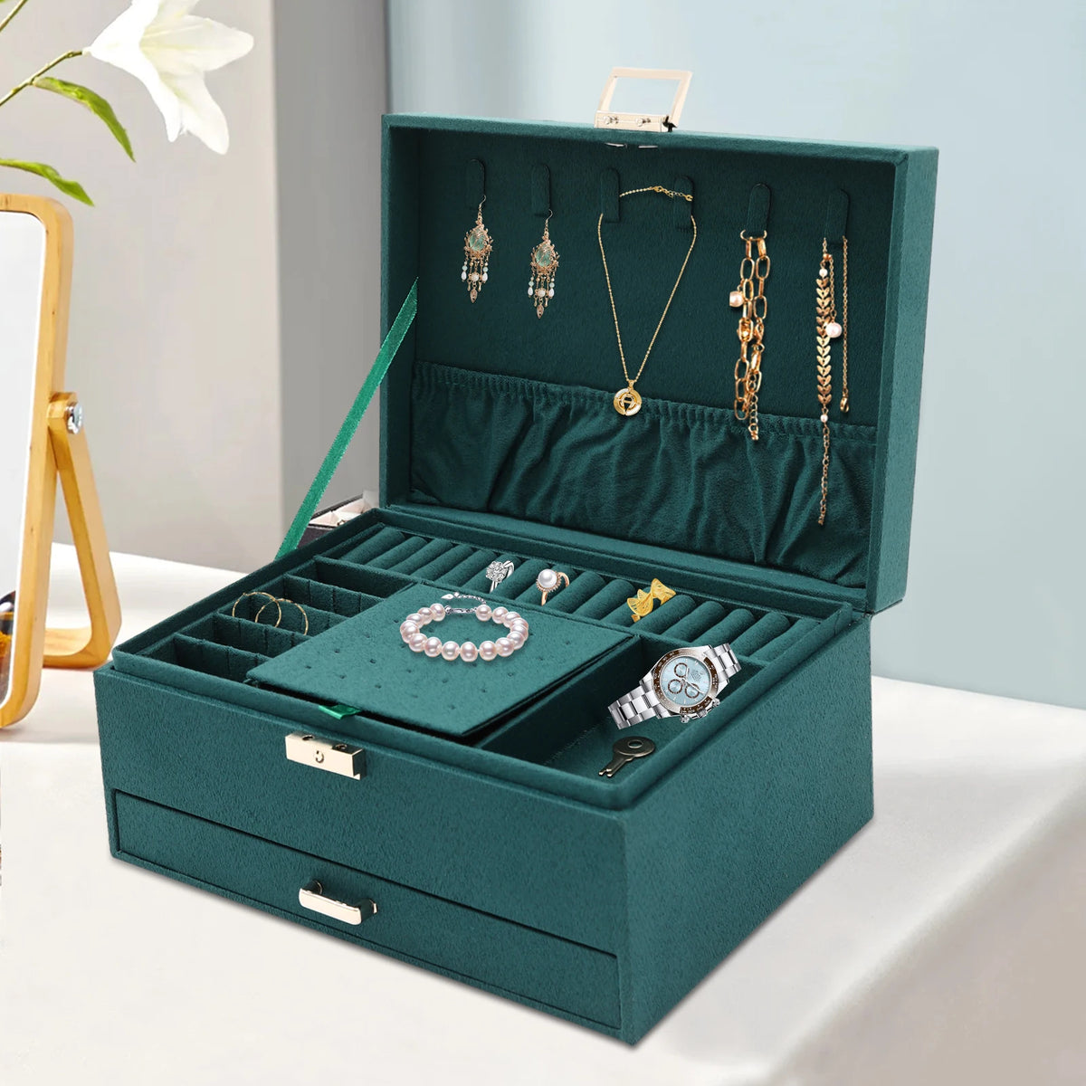 3-Tier Jewelry Box Organizer (Dark Green)