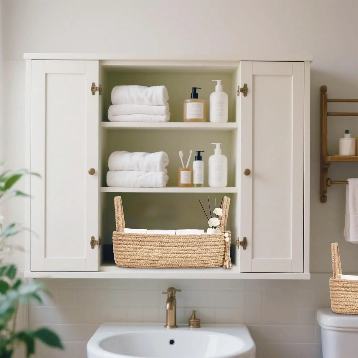 Small Jute Rope Bathroom Basket – 13x6x4 Inch Toilet Tank Top Organizer