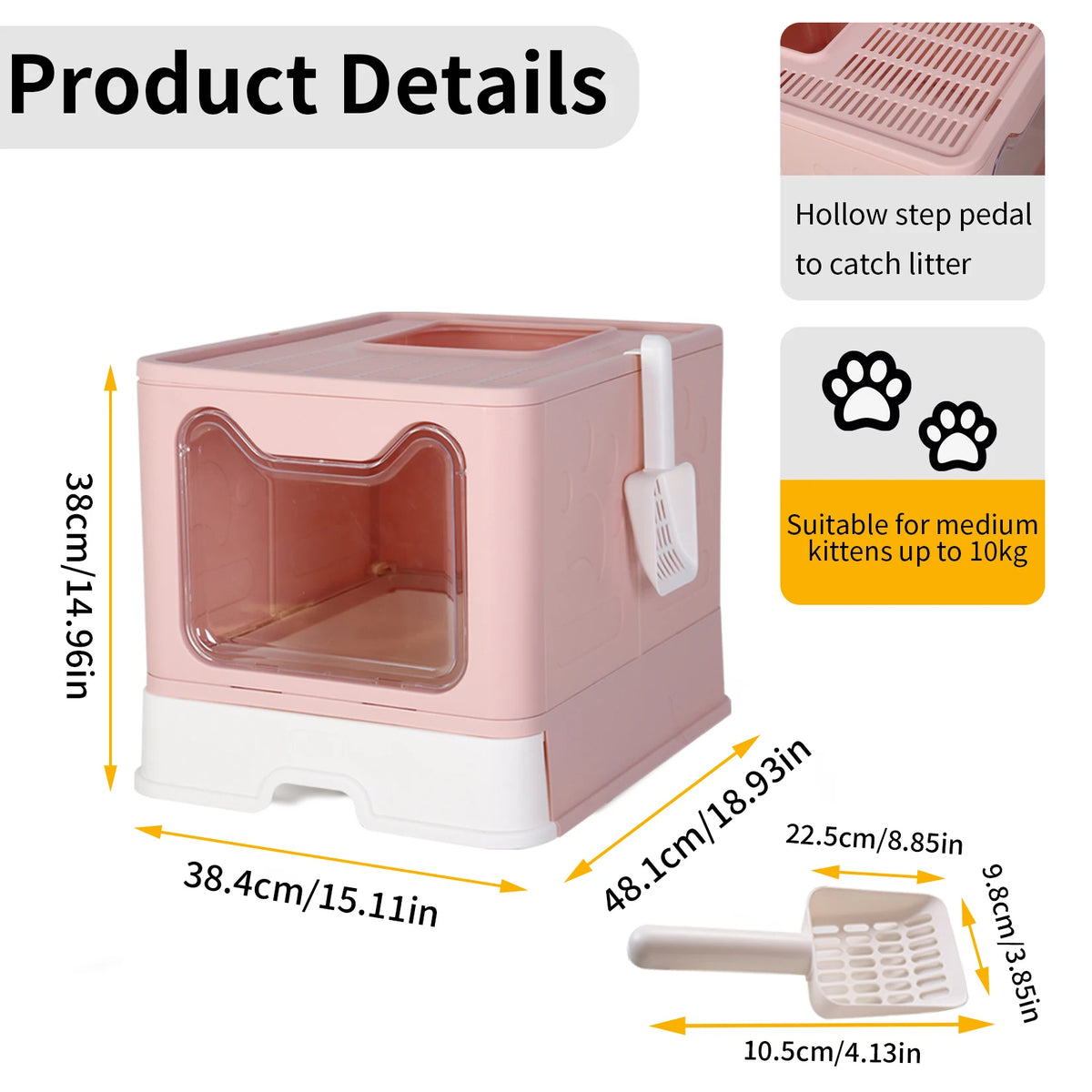 Enclosed Cat Litter Box Large Foldable Self-Cleaning Kitty Toilet with Scoop