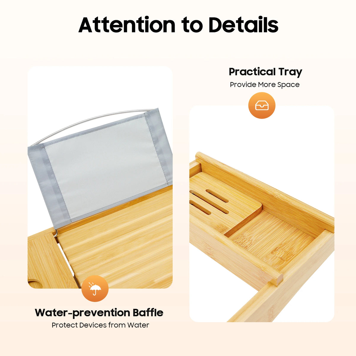 Expandable Bath Tray with Red Wine Cup Slot and Media Holder