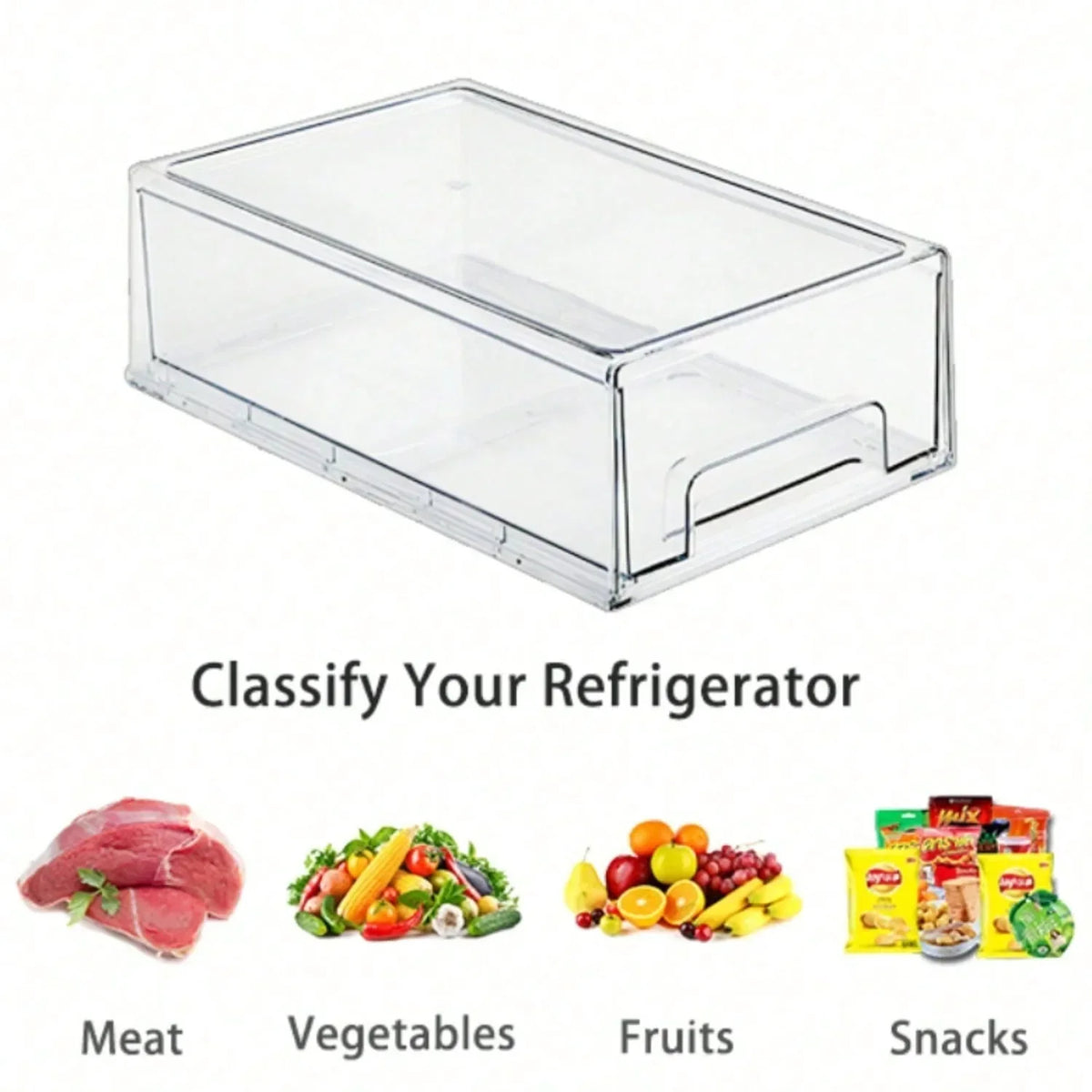 Clear Fridge Drawers Pull-Out Stackable Refrigerator Organizer 2-Pack