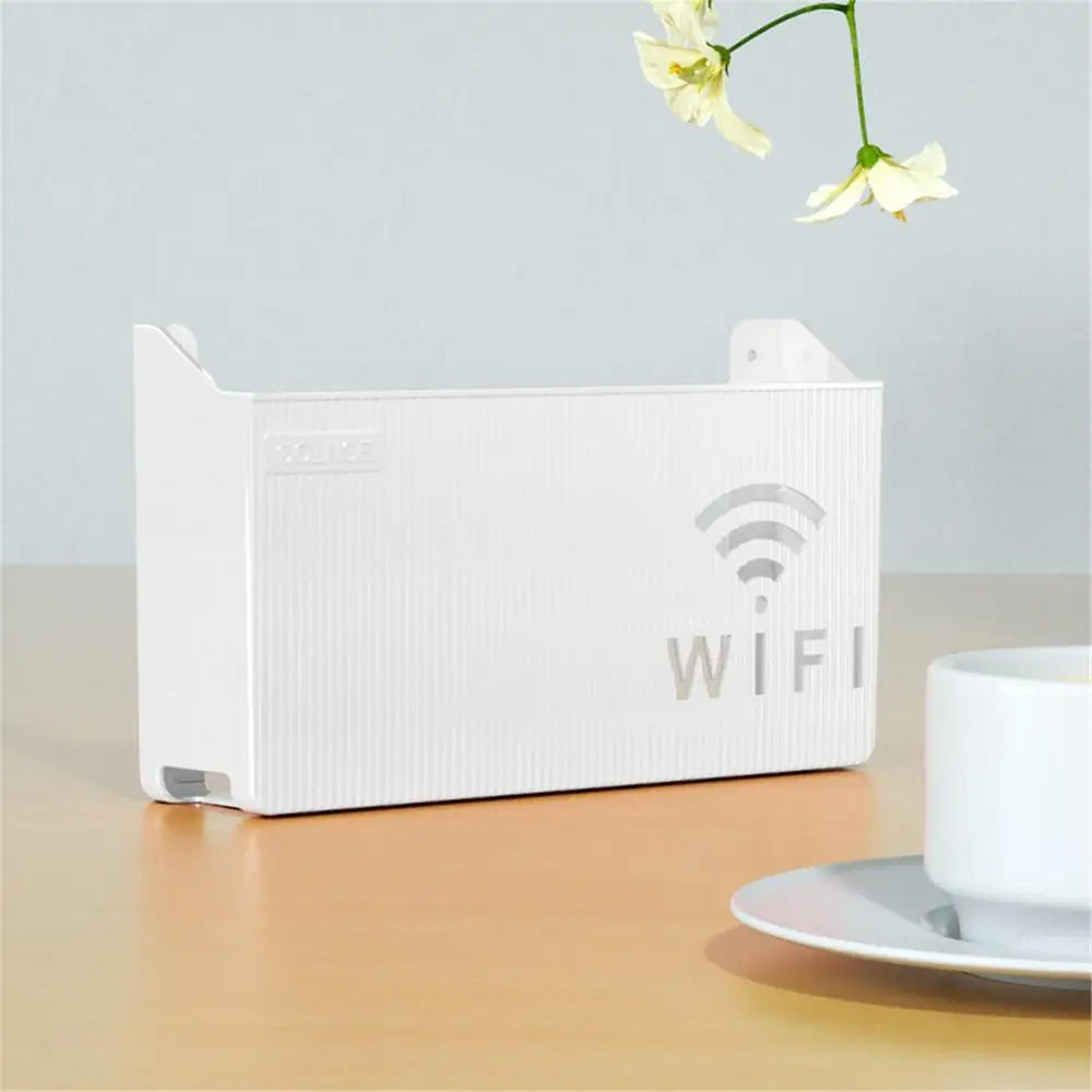 Wireless Wifi Router Storage Box Wall Mount Decor (White)