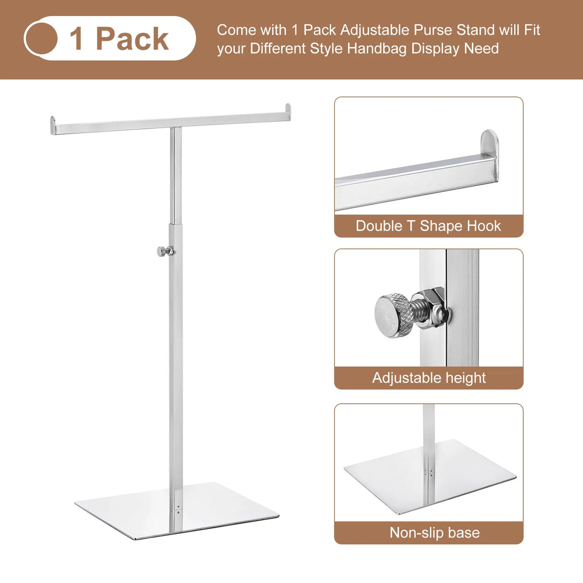 Adjustable T-Shaped Metal Purse Display Stand (White)