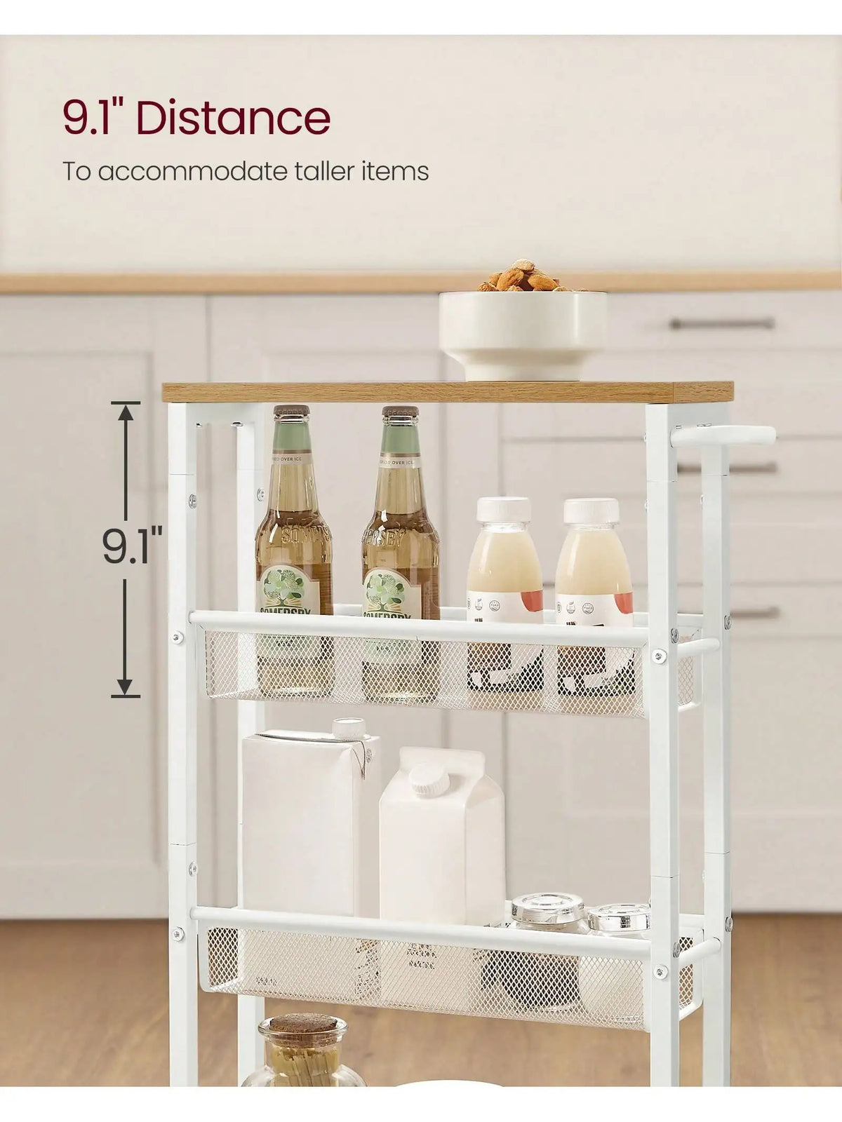 Rolling Utility Slim Cart 4-Tier for Kitchens &amp; Dining Rooms (Oak Beige)