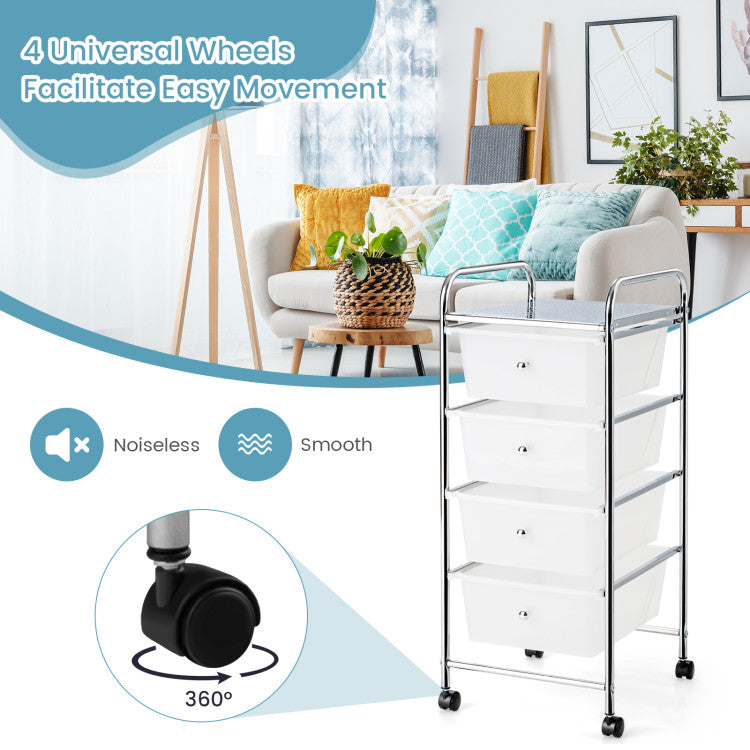 Cart Storage Bin Plastic 4-Drawer Organizer, White