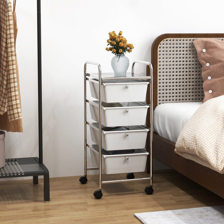 Cart Storage Bin Plastic 4-Drawer Organizer, White