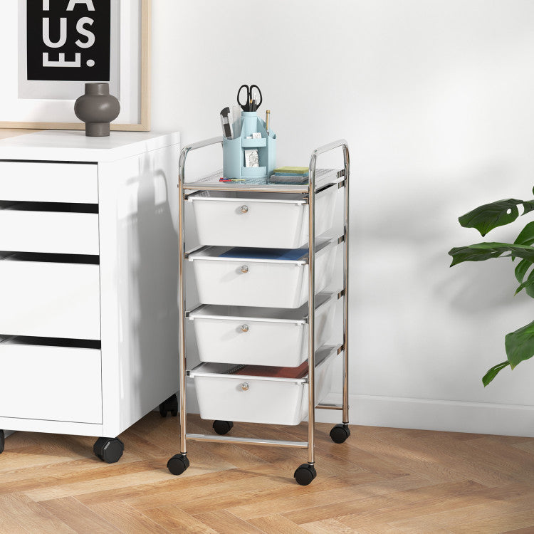 Cart Storage Bin Plastic 4-Drawer Organizer, White