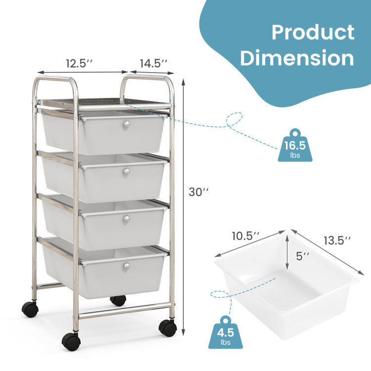 Cart Storage Bin Plastic 4-Drawer Organizer, White