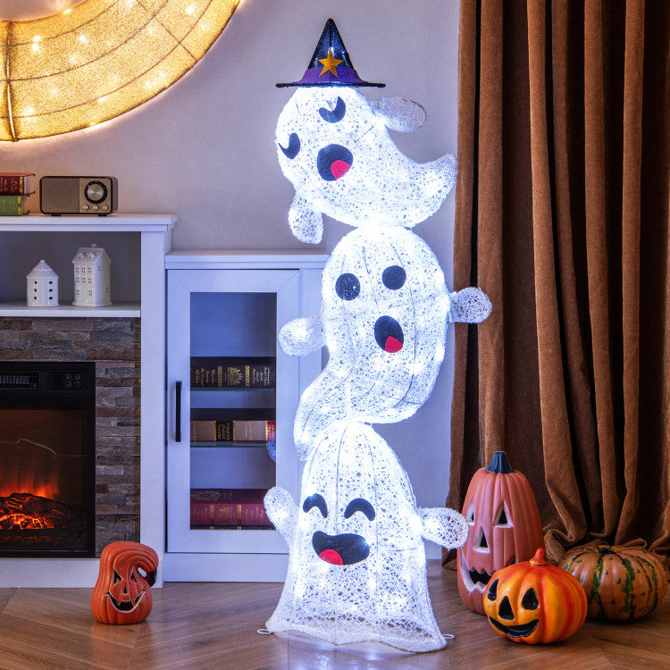 Lighted Standing Stacked Ghosts Halloween Decoration