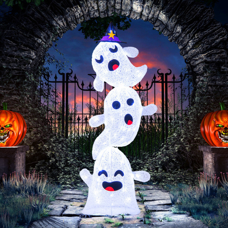 Lighted Standing Stacked Ghosts Halloween Decoration