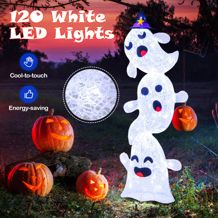 Lighted Standing Stacked Ghosts Halloween Decoration