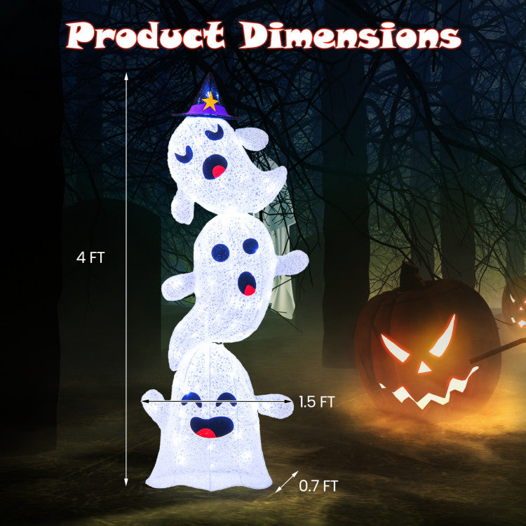 Lighted Standing Stacked Ghosts Halloween Decoration