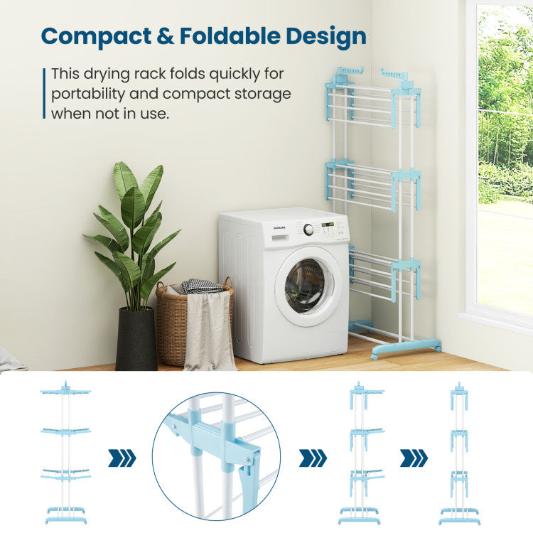 Rotatable Wing 4-Tier Clothes Drying Rack Collapsible (Navy)