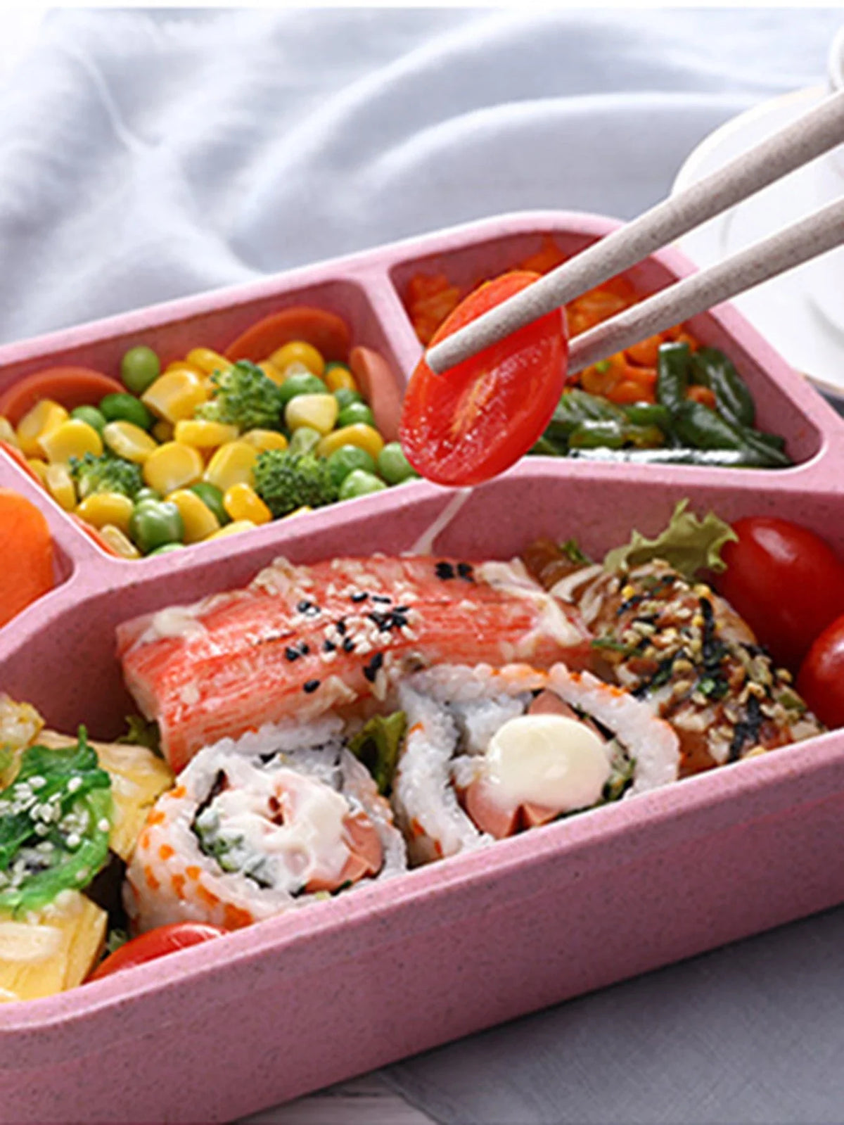 Microwaveable 4-Compartment Bento Box – Japanese Style Square Lunch Container Made from Wheat Straw for Office &amp; School (Blue)