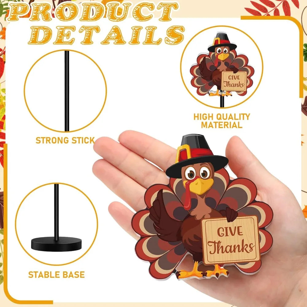 Set of 6 Rustic Turkey Thanksgiving Table Signs Tall Standing Wooden Farmhouse Centerpiece Decor