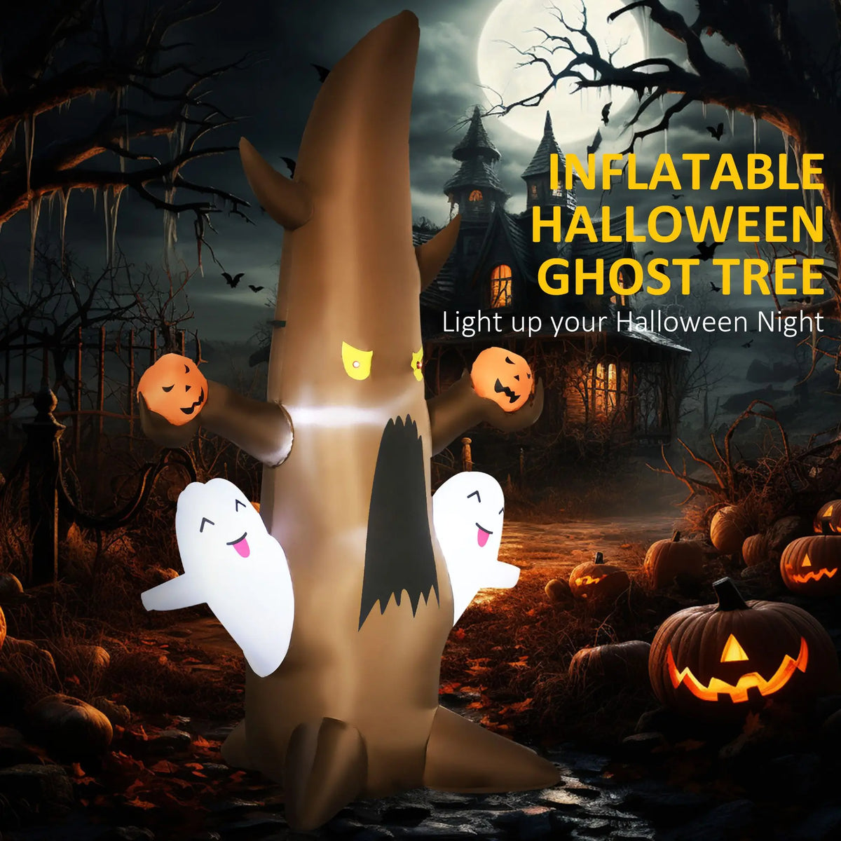 5ft LED Inflatable Halloween Ghost Tree with Pumpkins