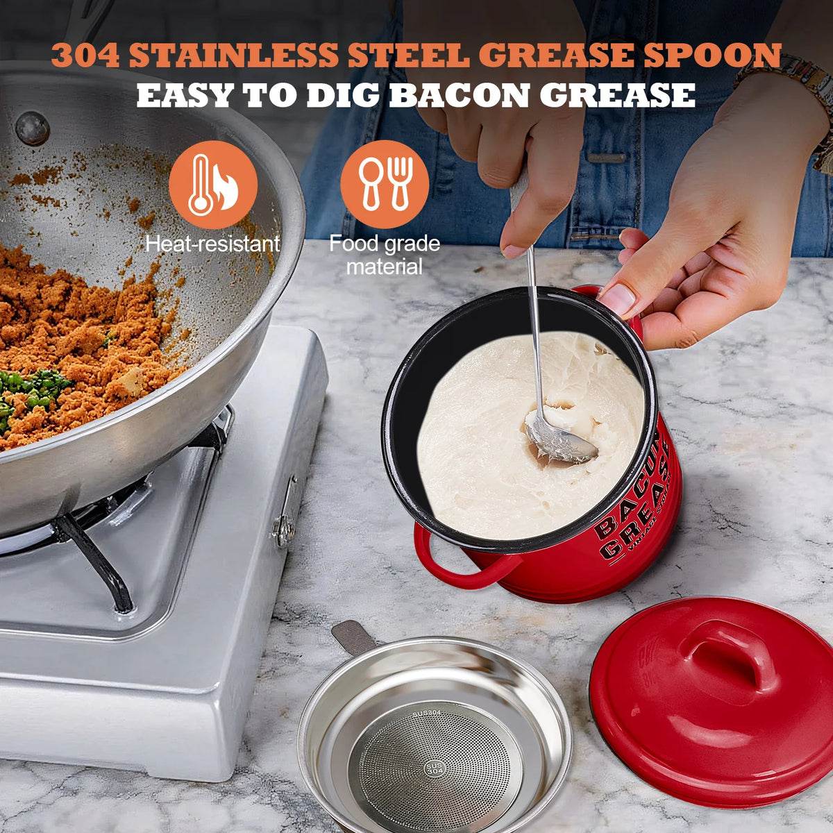 Bacon Grease Container with Fine Mesh Strainer 46oz
