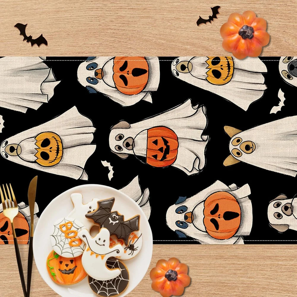 Spooky Ghost Pumpkin Halloween Table Runner