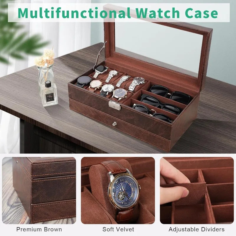 Watch Organizer Box 2-Tier with Clear Glass Top Jewelry Storage
