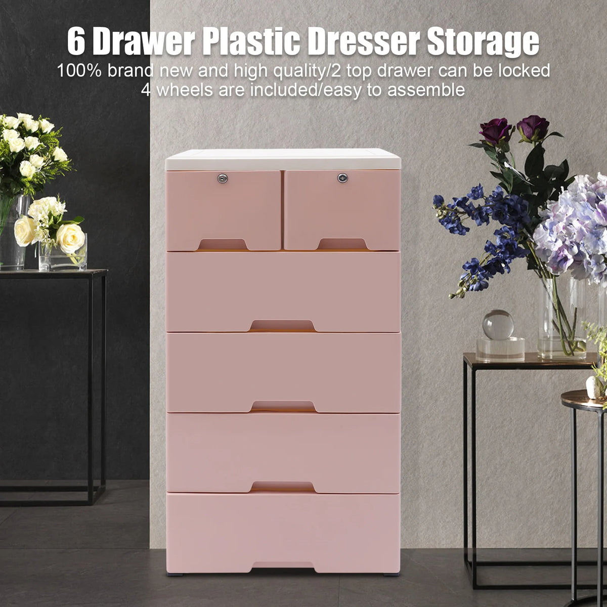 6-Drawer Plastic Closet Organizer Unit for Clothes Toys (Pink)