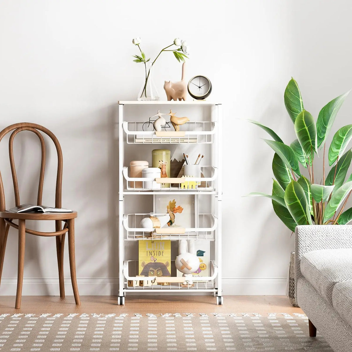 Kitchen Organizer Cart 5-Tier with Wood Top Rolling Drawers