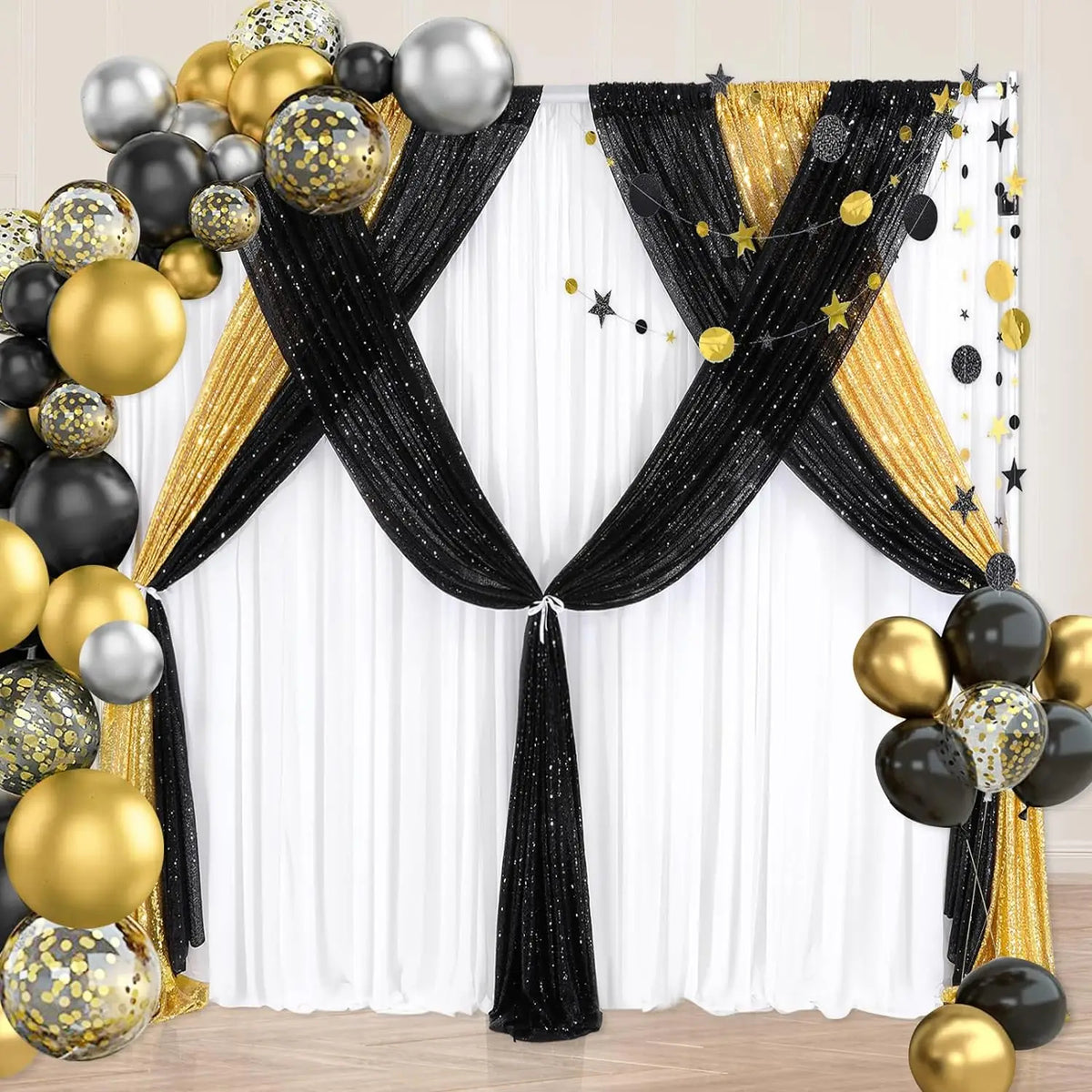 6-Panel Black Sequin Photo Booth Backdrop (2FT x 8FT)