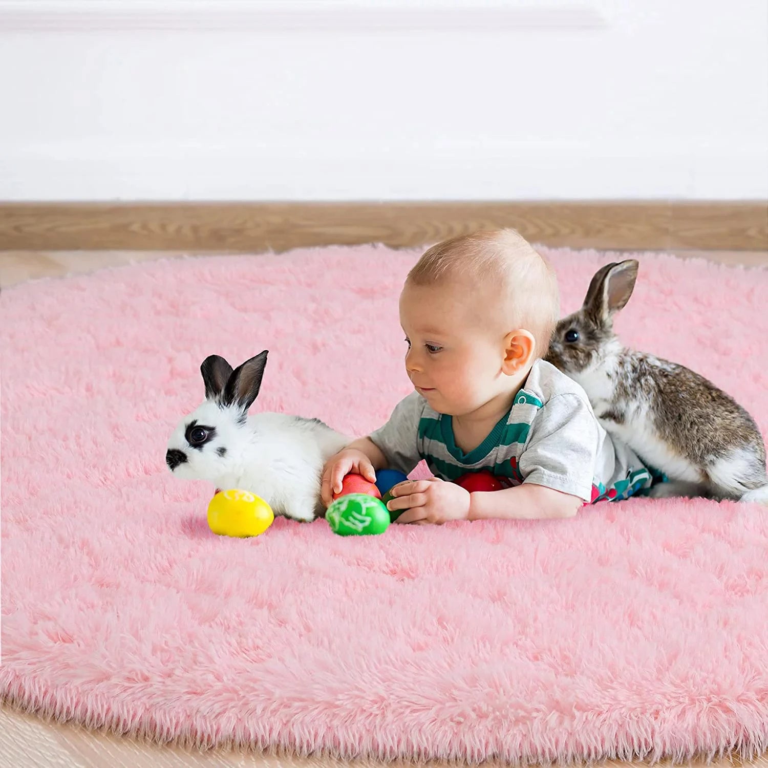 Round Fluffy Area Rug Thick Plush for Living Room Bedroom (Pink)