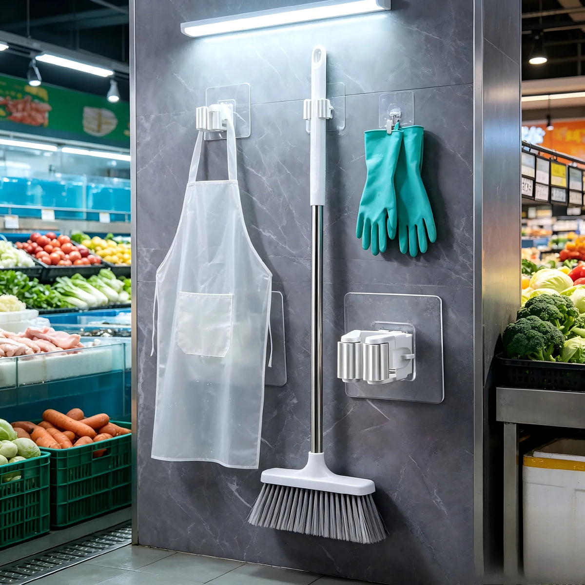 5PCS Self-Adhesive Mop Holder – No-Drill Wall Mount Organizer for Mops, Brooms &amp; Cleaning Tools