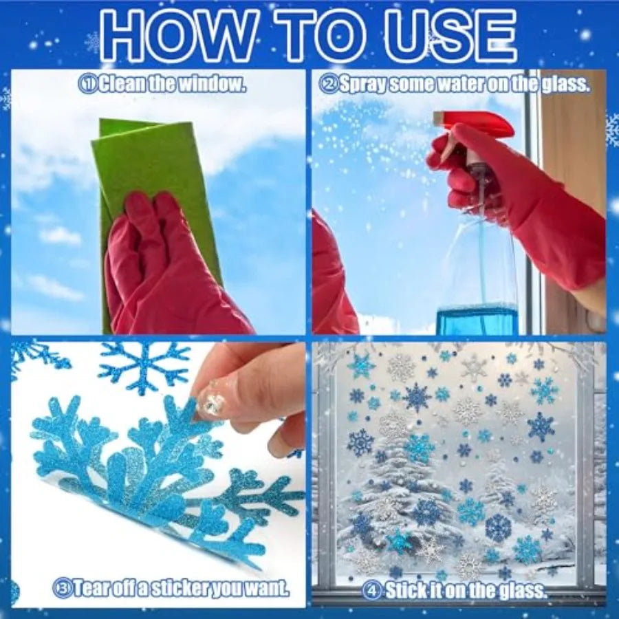 9 Sheets Glitter Snowflake Window Clings for Christmas Decorations – Double-Sided Winter Wonderland Party Home Glass Stickers