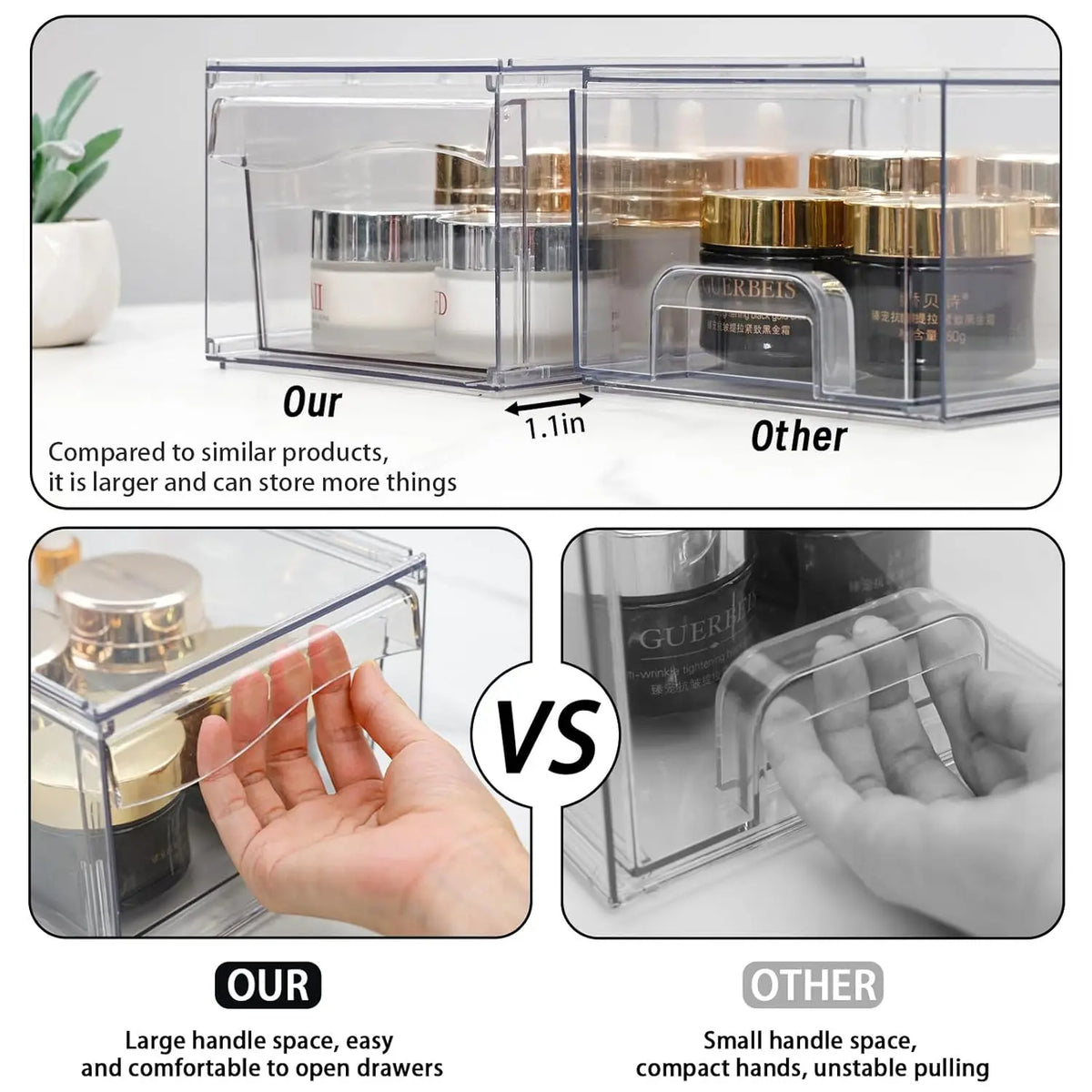 6 Pack Acrylic Drawer Organizer and Make Up Organizers and Storage