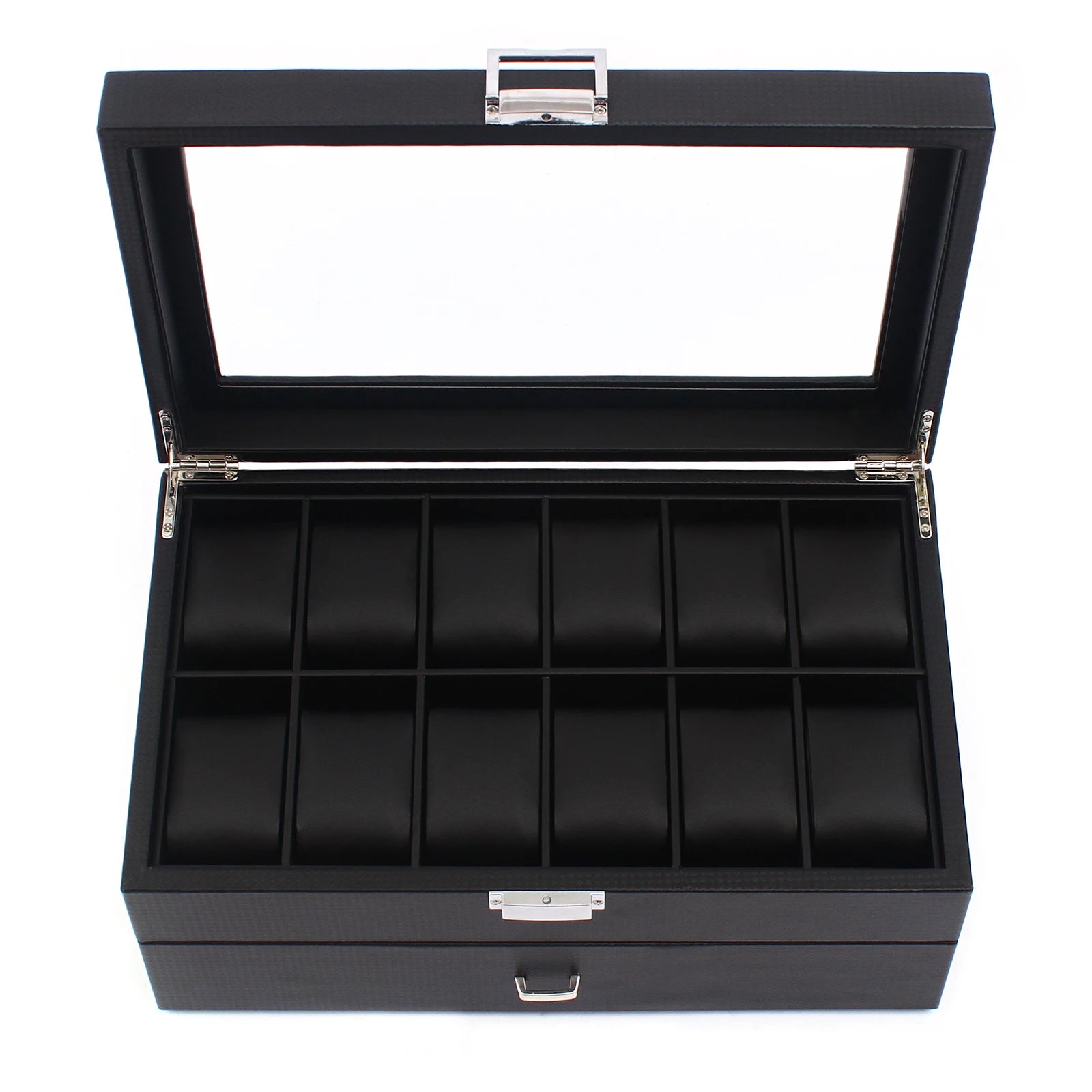 24-Slot Carbon Fiber Watch Box 2-Tier  (Black)