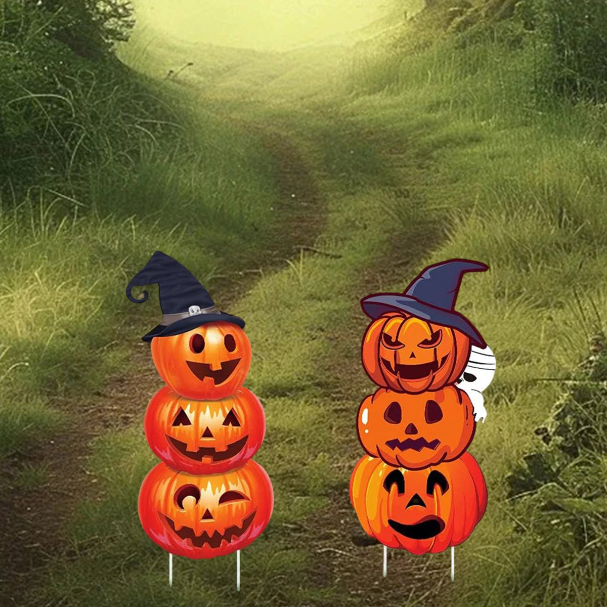Set of 2 Halloween Pumpkin Stack Yard Signs