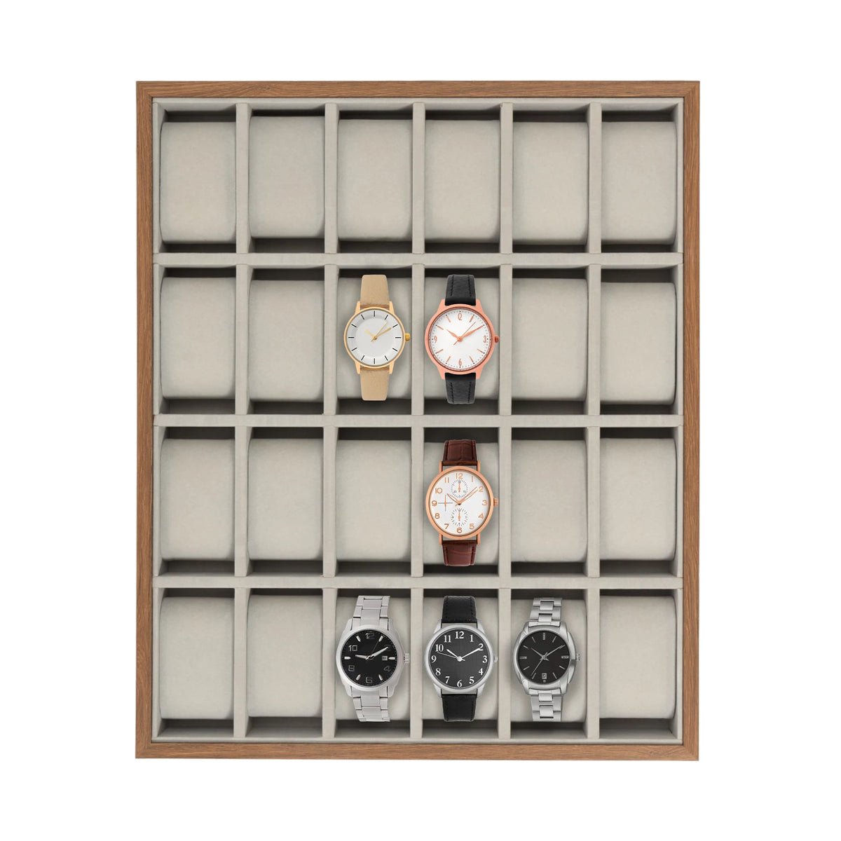 Luxury Watch Organizer 24-Compartment Walnut Finish