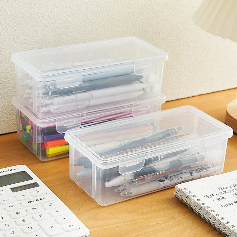 Clear Plastic Pencil Case 2-Pack Portable Stationery Box for School Supplies